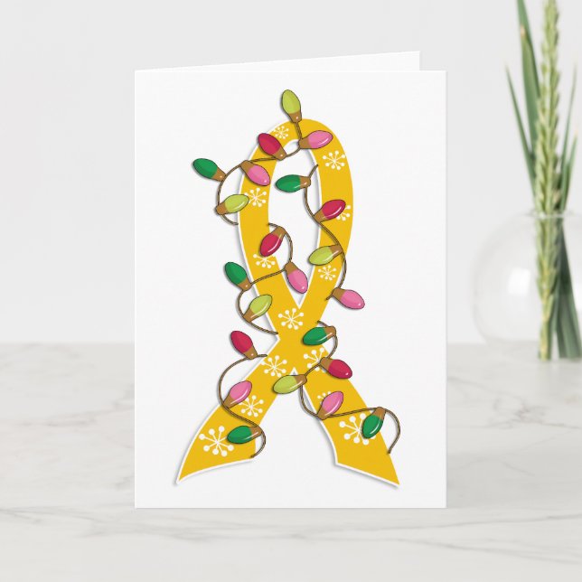 Cartes Pour Fêtes Annuelles Ruban de lumières de Noël de Cancer d'enfance (Devant)