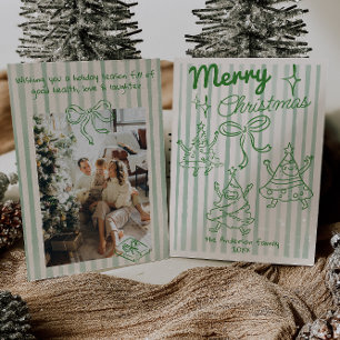 Cartes Pour Fêtes Annuelles Ruban de Noël vert drôle dessiné à la main de styl