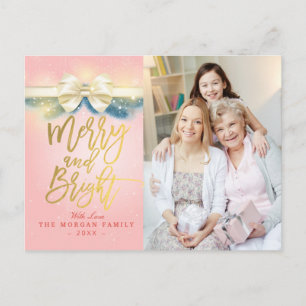 Cartes Pour Fêtes Annuelles Ruban d'or rose clair et joyeux Photo