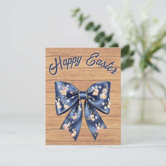 Cartes Pour Fêtes Annuelles Ruban en bois rustique traditionnel Joyeux Pâques (Debout devant)