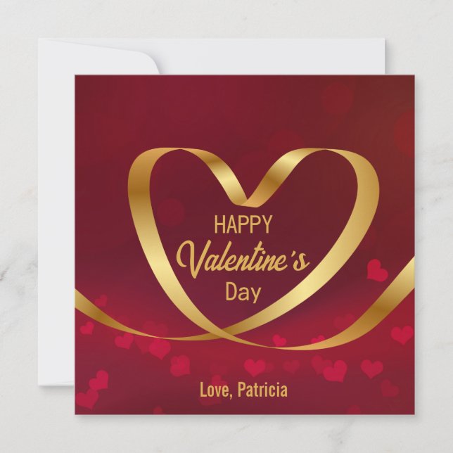Cartes Pour Fêtes Annuelles Ruban Heureuse Sainte-Valentin Red Heart Gold (Devant)
