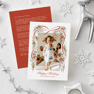 Cartes Pour Fêtes Annuelles Ruban rouge festif avec Poinsettias et verdure