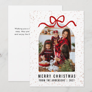 Cartes Pour Fêtes Annuelles Ruban rouge photo d'arc moderne Joyeux Noël