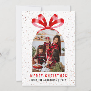 Cartes Pour Fêtes Annuelles Ruban rouge photo d'arc moderne Joyeux Noël