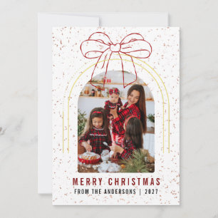 Cartes Pour Fêtes Annuelles Ruban rouge photo d'arc moderne Joyeux Noël Nœud