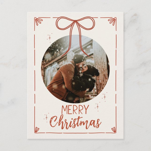 Cartes Pour Fêtes Annuelles Ruban rouge rustique Joyeux Noël Photo (Devant)