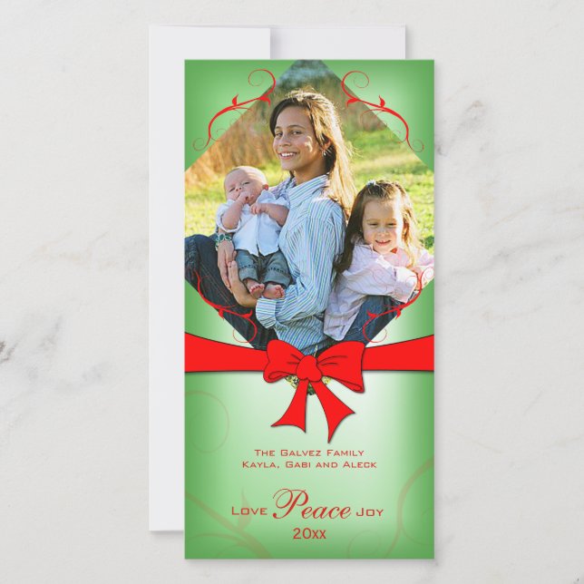 Cartes Pour Fêtes Annuelles Ruban vert délavé élégant rouge Amour Paix Joie (Devant)