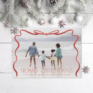 Cartes Pour Fêtes Annuelles Ruban Wavy Rouge et blanc Photo de Noël