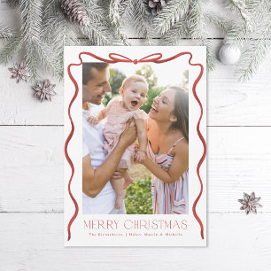 Cartes Pour Fêtes Annuelles Ruban Wavy Rouge et blanc Photo verticale de Noël