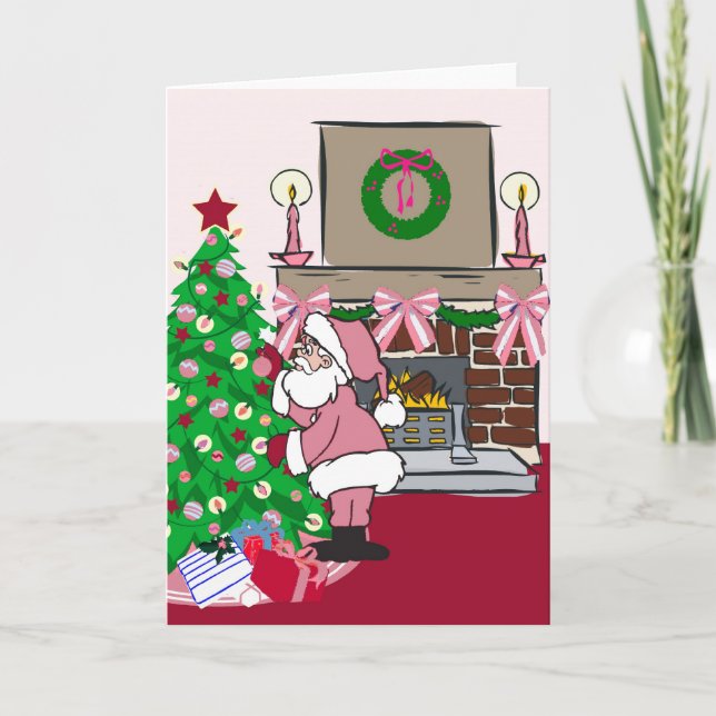 Cartes Pour Fêtes Annuelles rubans roses père Noël (Devant)