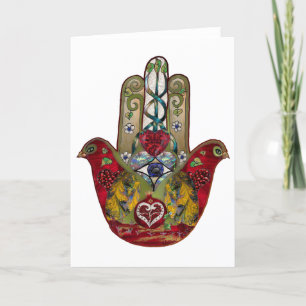 Cartes Pour Fêtes Annuelles Ruby Pomegranate Heart Red Bird Hamsa