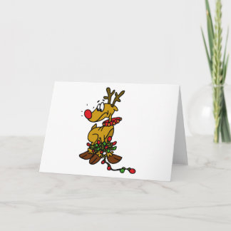 Cartes Pour Fêtes Annuelles Rudolph a embrouillé dans les lumières