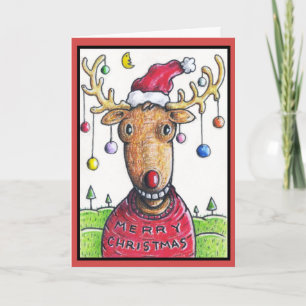 Cartes Pour Fêtes Annuelles Rudolph l'arbre de Noël flairé rouge