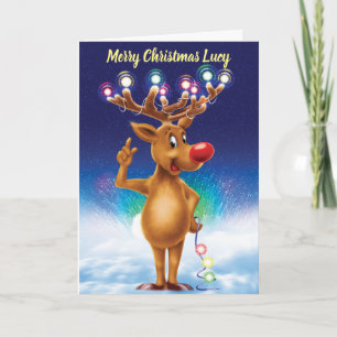 Cartes Pour Fêtes Annuelles Rudolph with Northern lights custom