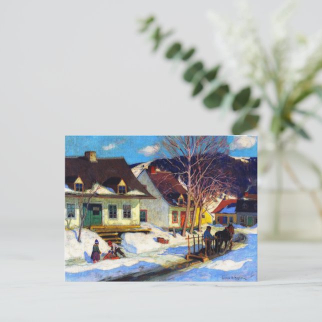 Cartes Pour Fêtes Annuelles Rue du village de Québec, hiver, Clarence Gagnon (Debout devant)