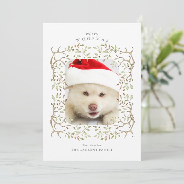 Cartes Pour Fêtes Annuelles Russe Animaux de compagnie Woodland Antler Wreath  (Debout devant)
