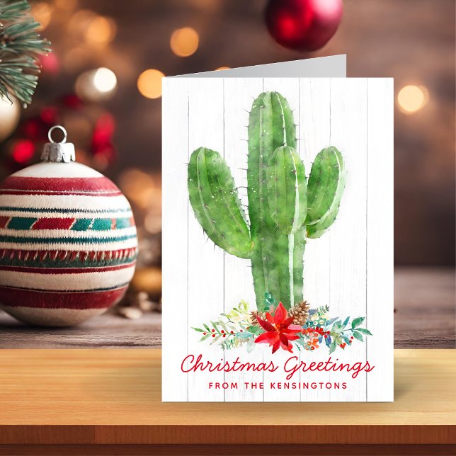 Cartes Pour Fêtes Annuelles Russe aquarelle Cactus Noël Photo de Noël (Rustic Watercolor Cactus Christmas Holiday Photo Card)