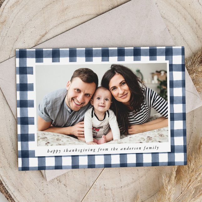 Cartes Pour Fêtes Annuelles Russe Aquarelle Marine Plaid Photo Thanksgiving (Créateur téléchargé)