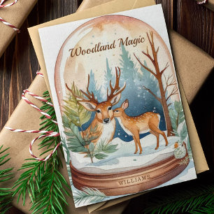 Cartes Pour Fêtes Annuelles Russe aquarelle Noël Woodland Snow Globe