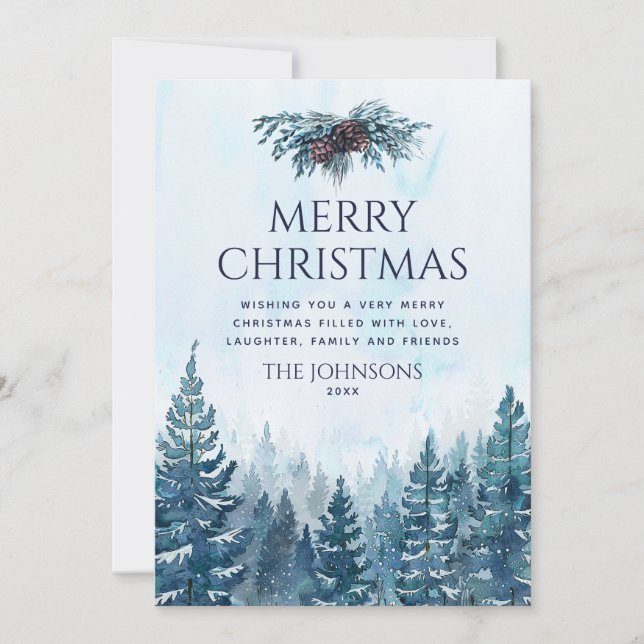 Cartes Pour Fêtes Annuelles Russe Aquarelle Pine Tree Forêt Noël (Devant)