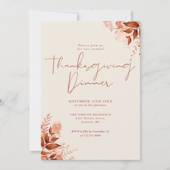 Cartes Pour Fêtes Annuelles Russe Automne Quitte Thanksgiving Dîner (Devant)