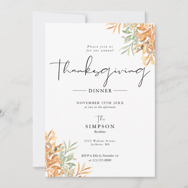 Cartes Pour Fêtes Annuelles Russe Automne Thanksgiving Dîner (Devant)