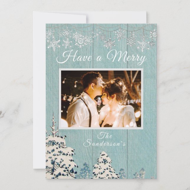 Cartes Pour Fêtes Annuelles Russe Bleu Blanc hiver Neige Photo Famille (Devant)