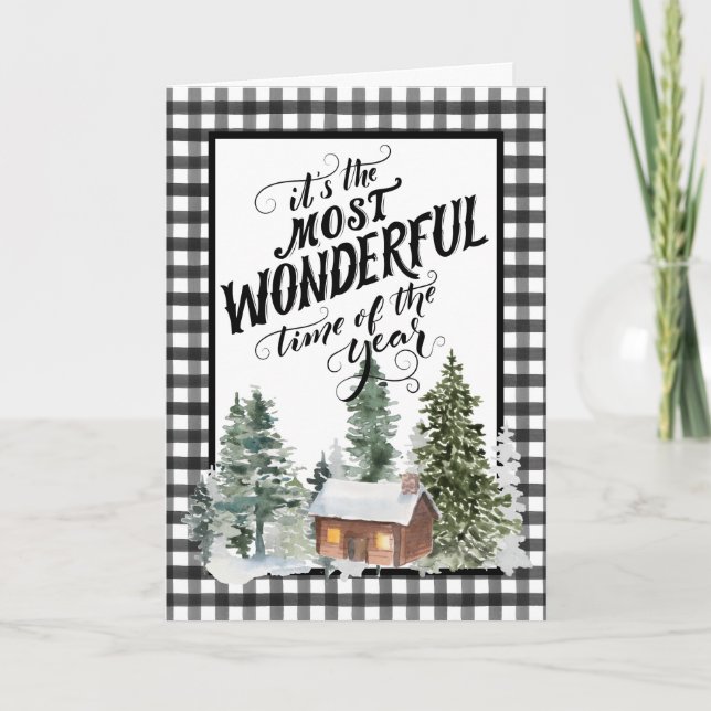Cartes Pour Fêtes Annuelles Russe Cabine Ferme Noir Blanc chèque Noël (Devant)