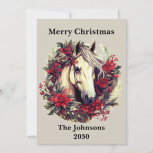 Cartes Pour Fêtes Annuelles Russe Cheval de Noël Poinsettia Wreath
