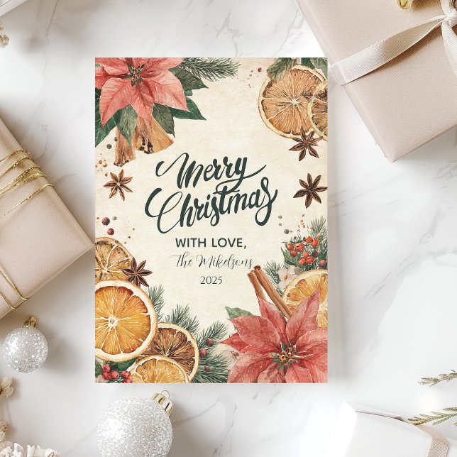 Cartes Pour Fêtes Annuelles Russe Citrus Poinsettia Joyeux Noël (Créateur téléchargé)