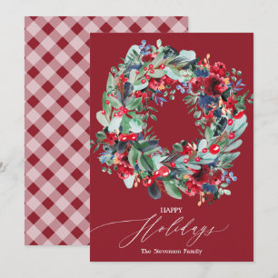 Cartes Pour Fêtes Annuelles Russe floral bordeaux couronne de Noël heureux