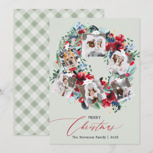 Cartes Pour Fêtes Annuelles Russe floral rouge vert 6 photos couronne de Noël