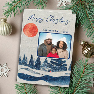 Cartes Pour Fêtes Annuelles Russe Forêt d'hiver Lune Famille Photo Noël