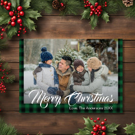 Cartes Pour Fêtes Annuelles Russe Green Tartan Buffalo Plaid Photo de Noël