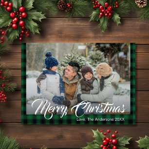 Cartes Pour Fêtes Annuelles Russe Green Tartan Buffalo Plaid Photo de Noël