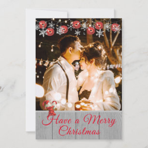 Cartes Pour Fêtes Annuelles Russe Grey Wood Red Elf Famille Photo Noël