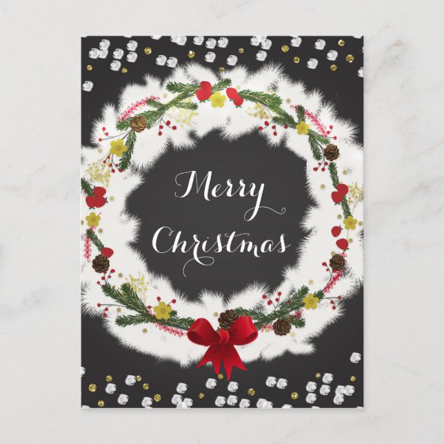 Cartes Pour Fêtes Annuelles Russe Noël Blanc Pin Wreath Vacances Moderne (Devant)