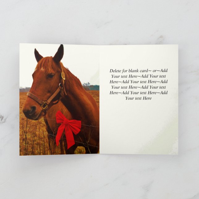 Cartes Pour Fêtes Annuelles Russe Noël Cheval Brown Bow Rouge (Intérieur)