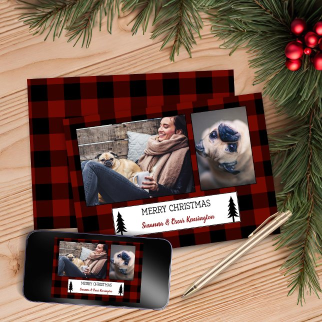 Cartes Pour Fêtes Annuelles Russe Noël Rouge Buffalo Plaid Photo de vacances (Rustic Christmas Red Buffalo Plaid Holiday Photo Christmas Card)