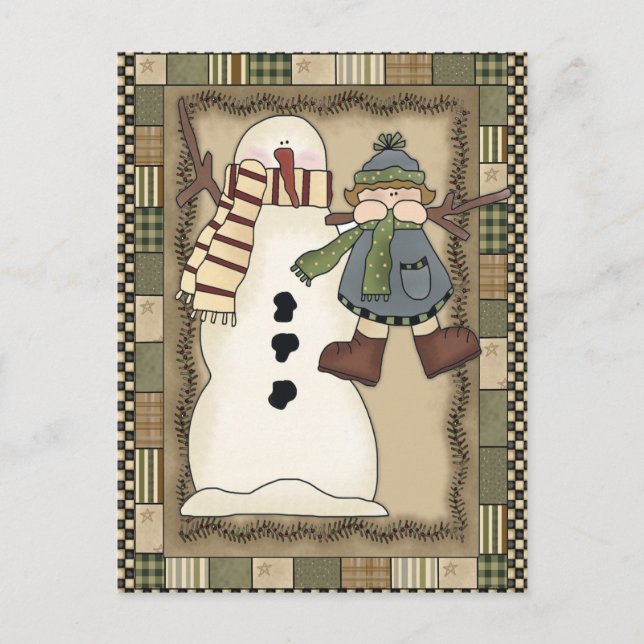 Cartes Pour Fêtes Annuelles Russe Pays Snowman Holly Berries Open House (Devant)