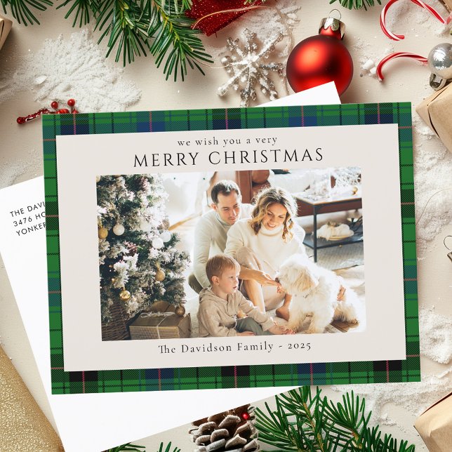 Cartes Pour Fêtes Annuelles Russe Plaid Famille Photo personnalisée Tartan Noë (Rustic Plaid Family Photo Custom Tartan Christmas Holiday Postcard)
