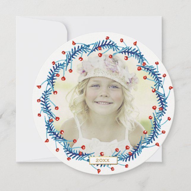 Cartes Pour Fêtes Annuelles Russe Red Berry Fête de Noël Wreath Photo (Devant)