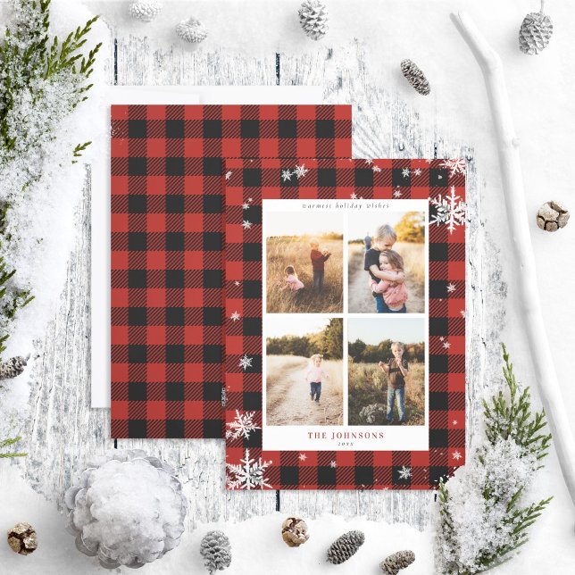 Cartes Pour Fêtes Annuelles Russe Red Buffalo Check Snowflake 4 Photo (Créateur téléchargé)