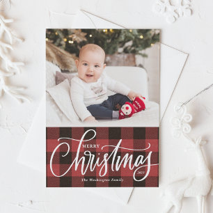 Cartes Pour Fêtes Annuelles Russe Red Buffalo Plaid Joyeux Noël Photo
