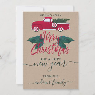 Cartes Pour Fêtes Annuelles Russe Red Green Truck Feuille fête de Noël