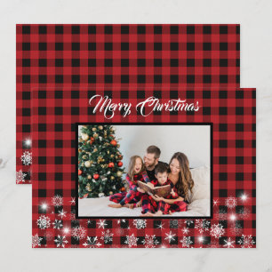 Cartes Pour Fêtes Annuelles Russe Rouge noir Buffle Plaid Family Photo