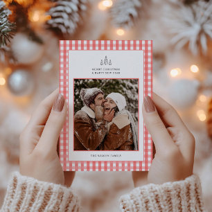 Cartes Pour Fêtes Annuelles Russe Rouge Plaid Couple photo Noël