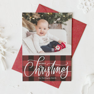 Cartes Pour Fêtes Annuelles Russe Rouge Plaid Joyeux Noël Photo