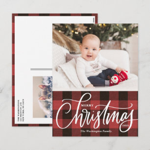 Cartes Pour Fêtes Annuelles Russe Rouge Plaid Joyeux Noël Photo