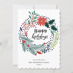 Cartes Pour Fêtes Annuelles Russe Vert Rouge Poinséttia Floral Wreath Simple